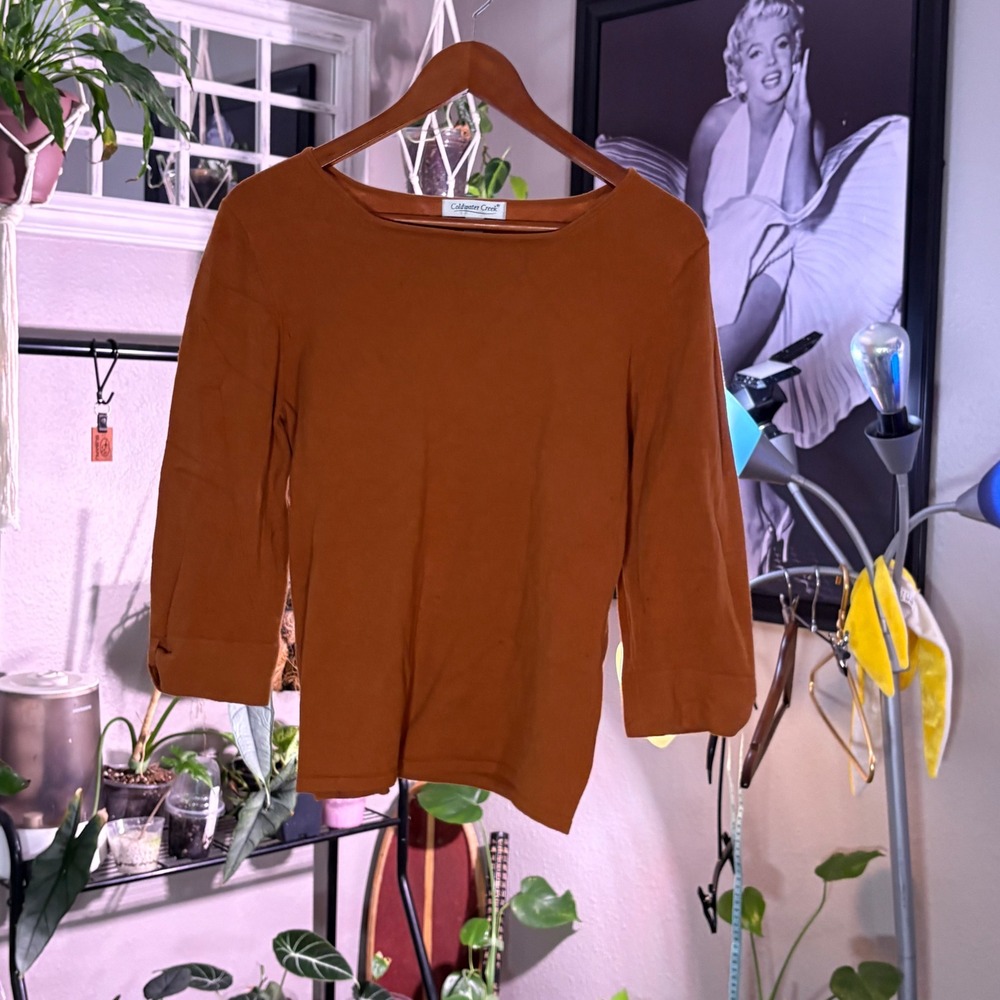 Coldwater Creek Rust Brown Knit Top 3/4 Sleeve Medium